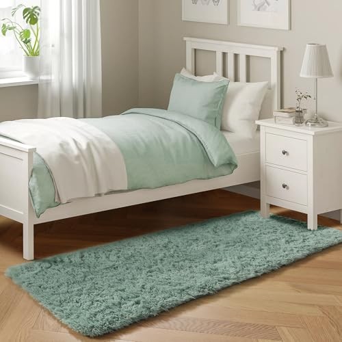 Sage Green Runner Rugs for Bedroom Living Room Plush Fluffy Rug 2×6 Ft, Soft