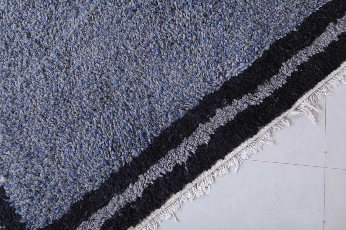 Moroccan rug 6.4 x 8.2 Feet Bordered rug – Moroccan blue rug – Hand knotted rug