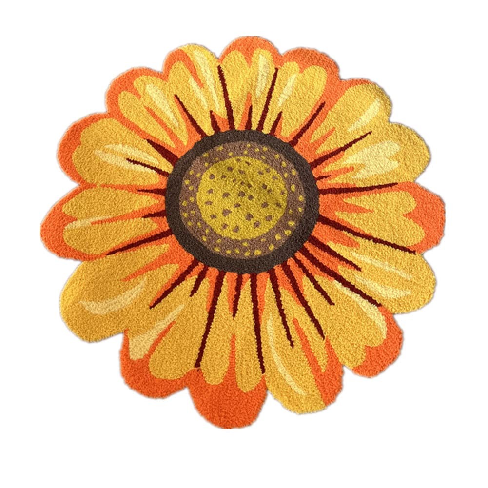 Yellow Sunflower Shape Area Bath Rug Round Floral NonSlip 25.6 X 25.6 Inch