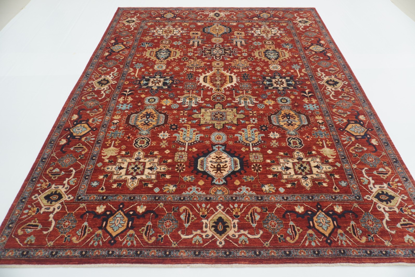8 x 10 ft Red Karaja Afghan Hand Knotted Veg dyes Wool Traditional Rug
