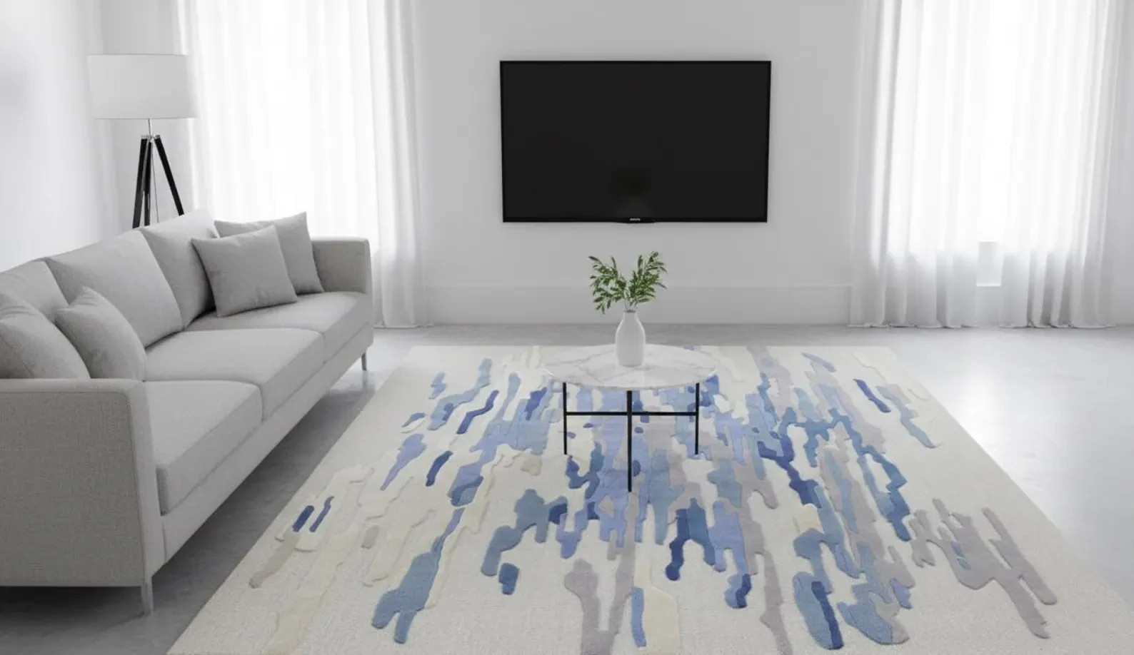 Hand Tufted NZ Wool Rug | Modern Abstract Blue Carpet New Zealand wool rug