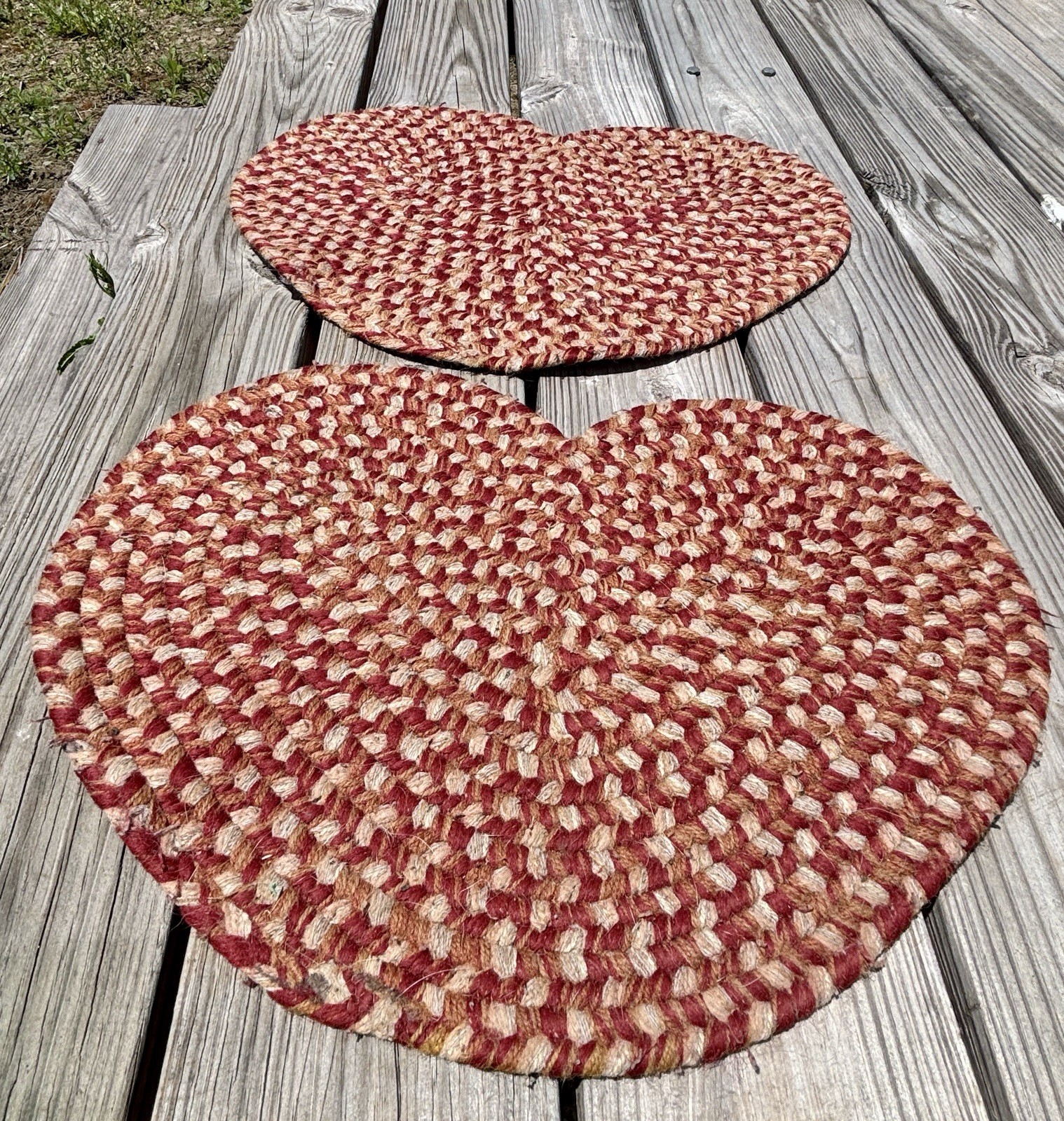 Small Heart Shaped Braided Rug Accents Pet Bowl Rugs Set Of 2 Vintage 19×14