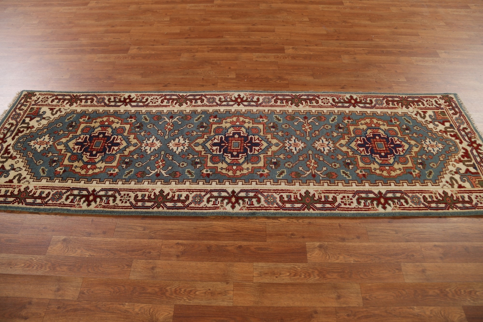 Timeless Charm Heriz Serapi Indian Hand-Knotted Hallway Runner Rug 3×8 ft