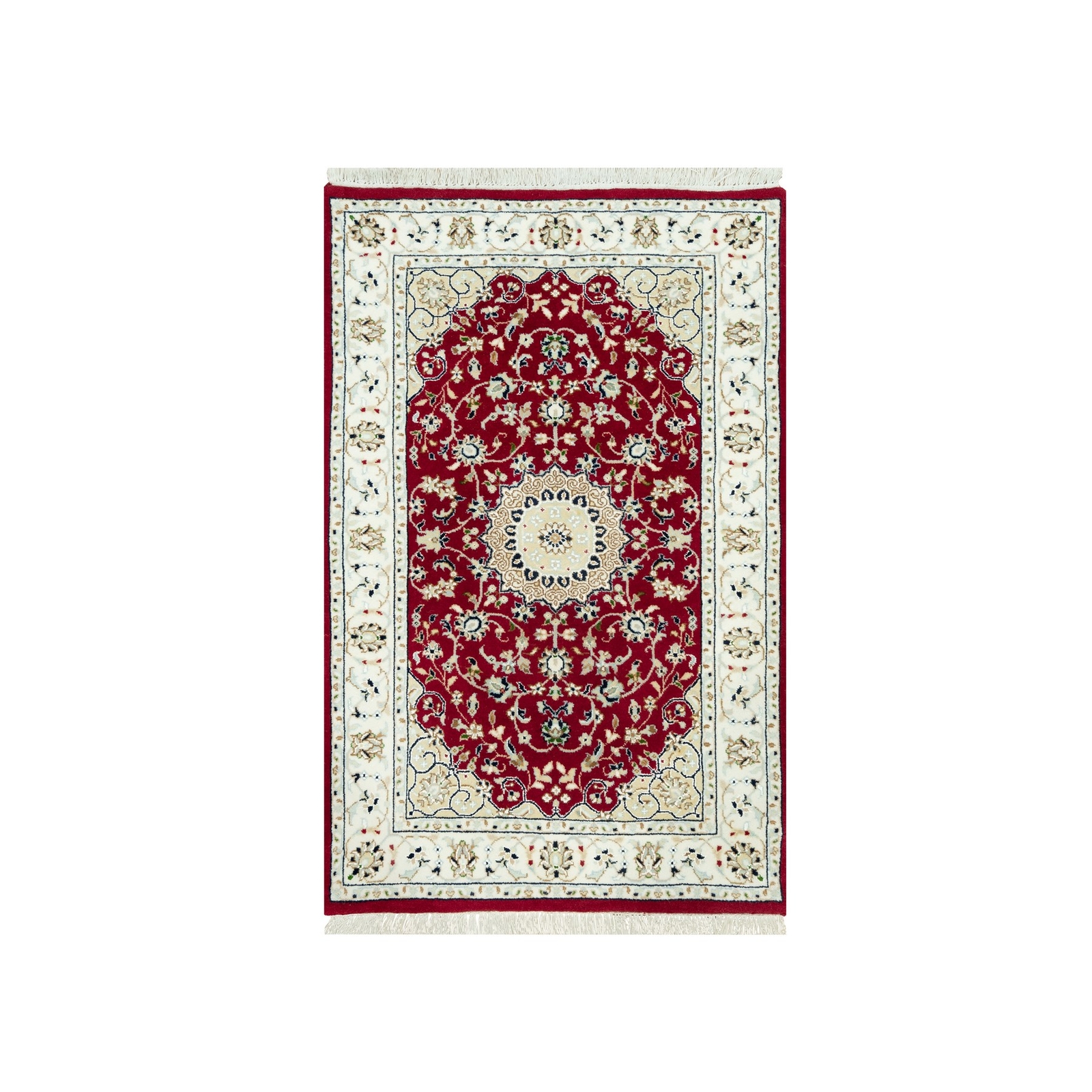 2’7″x4’1″ Sun Dried Tomato Red Nain Central Medallion Hand Knotted Rug R90515