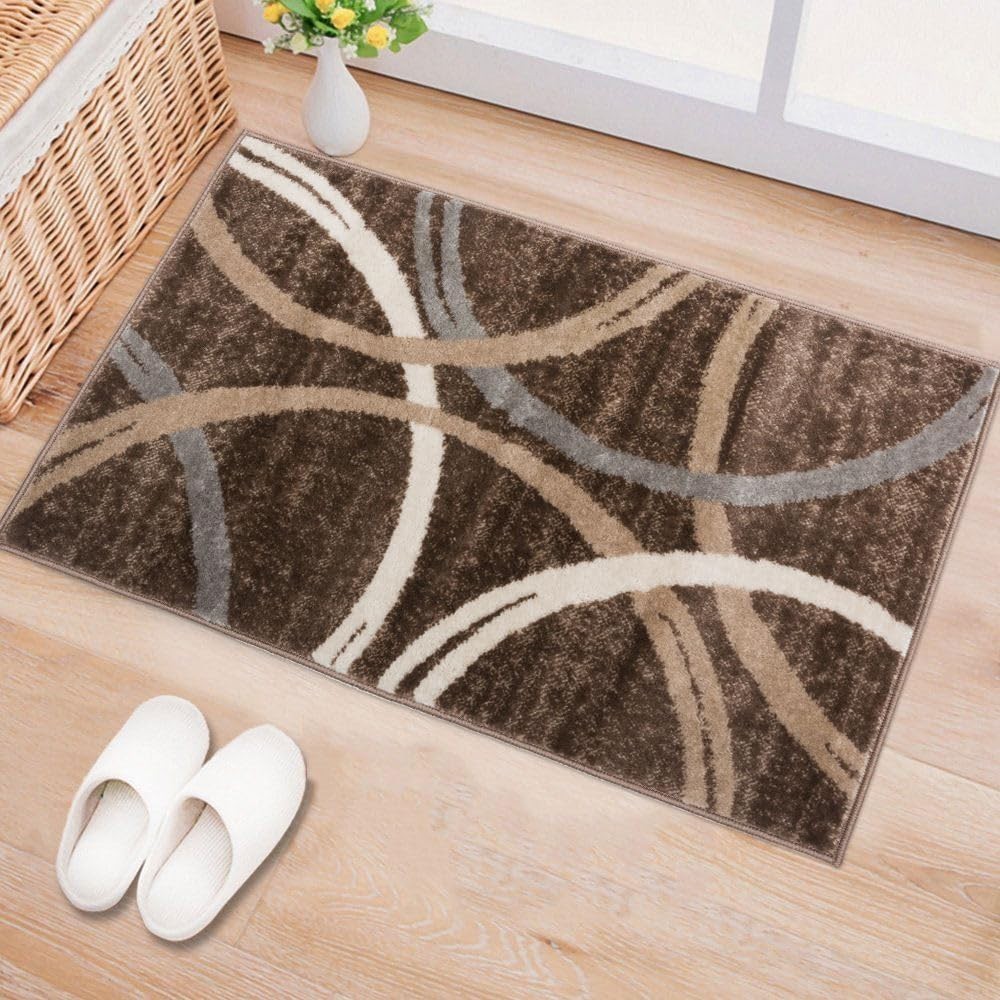 Modern Wavy Circles Design Accent Rug Non-Shedding Carpet for Entryway Bathroom