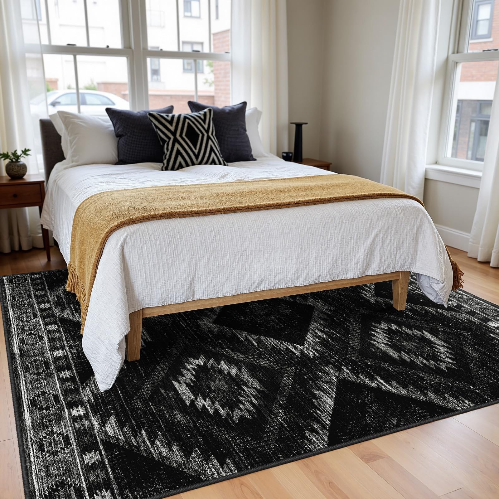 BESTSWEETIE 5’x7′ Washable Area Rug for Living 5′ x 7′ (Rectangular), Black