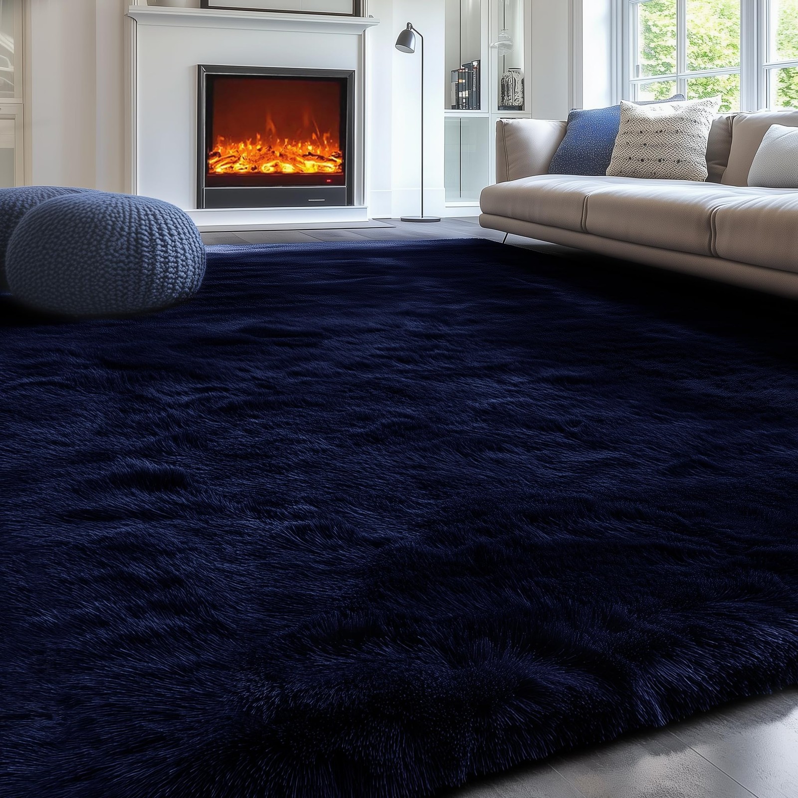 PAGISOFE Navy Blue Rug 4×6 Fluffy Dark Blue Bedroom Modern Indoor Carpet Soft