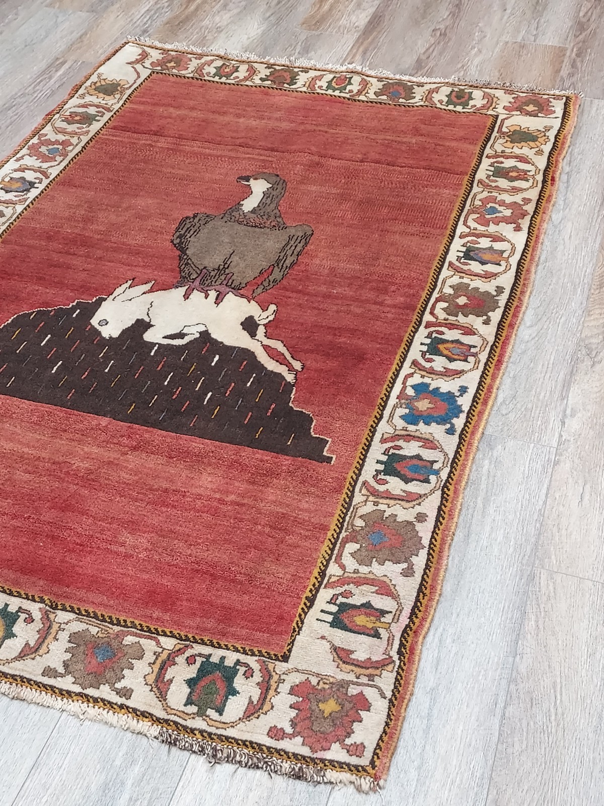 Bohemian Oushak Rug, Hand Made Hunting(Tree Of Life)Turkish Rug 4×6 Ft