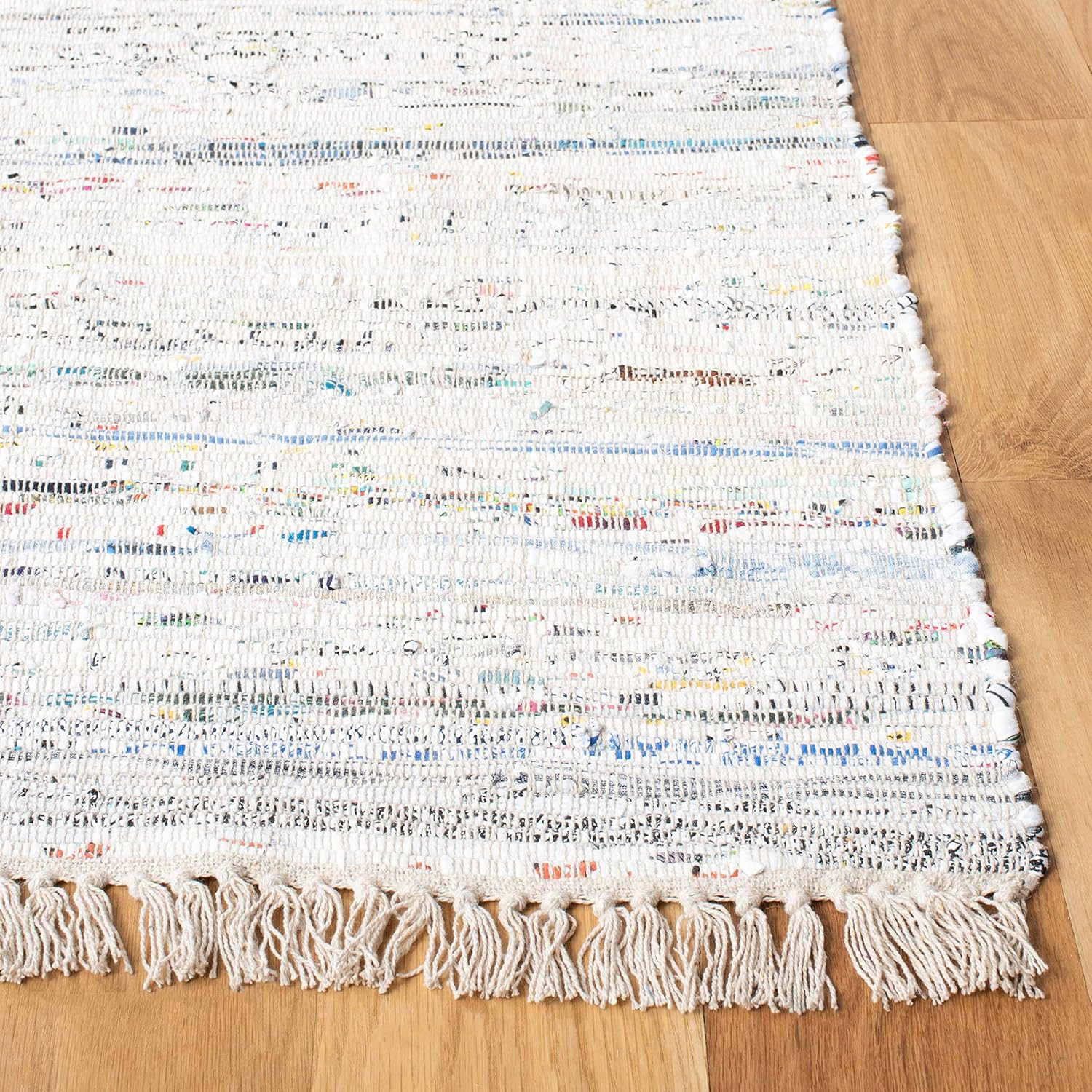 Handmade Boho Stripe Rag Rug 8′ x 10′ – Ivory & Multi for High Traffic Areas
