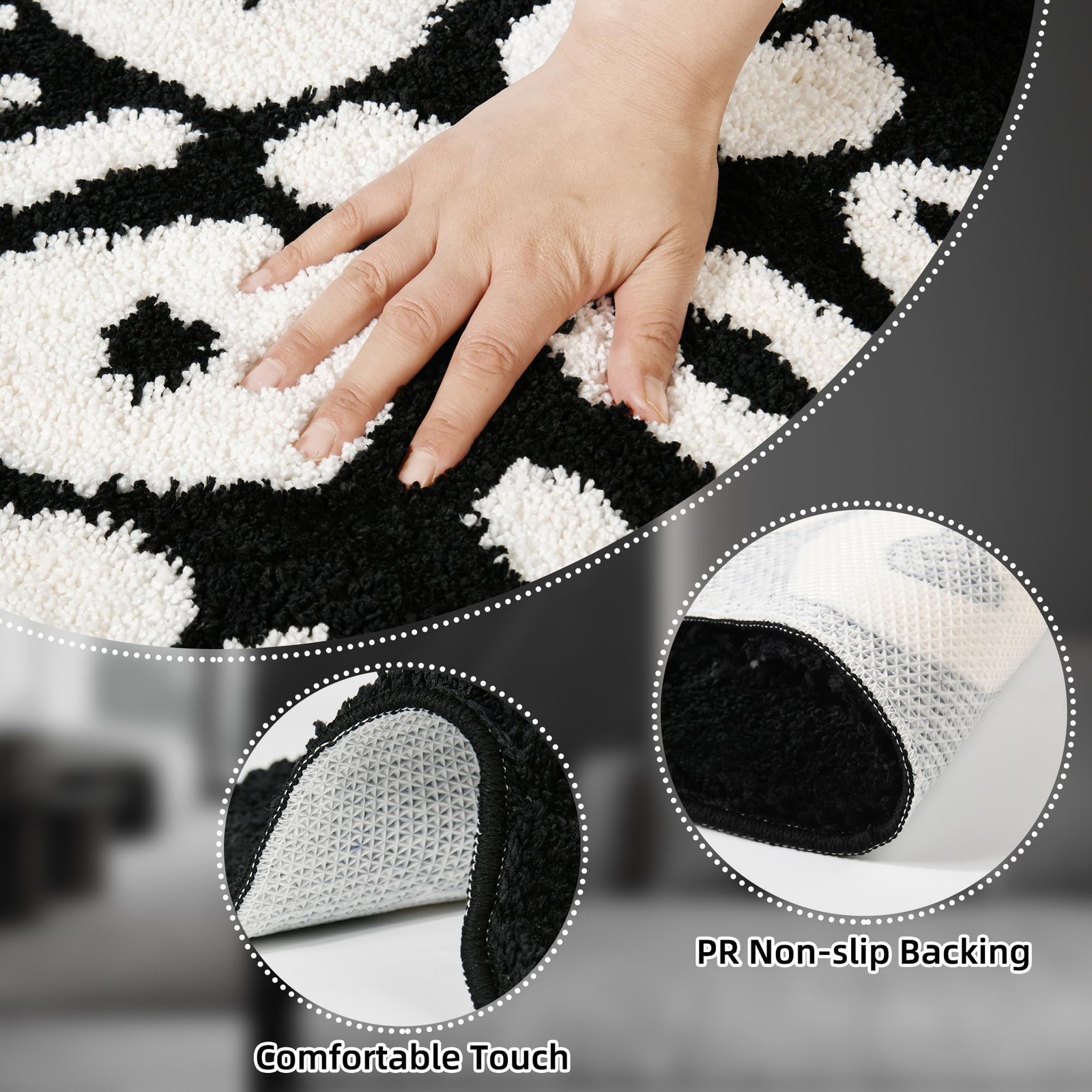 Heart Shaped Self Love Club Rug Microfiber Bath Mat Black Fits 21.6×25.9 Inch