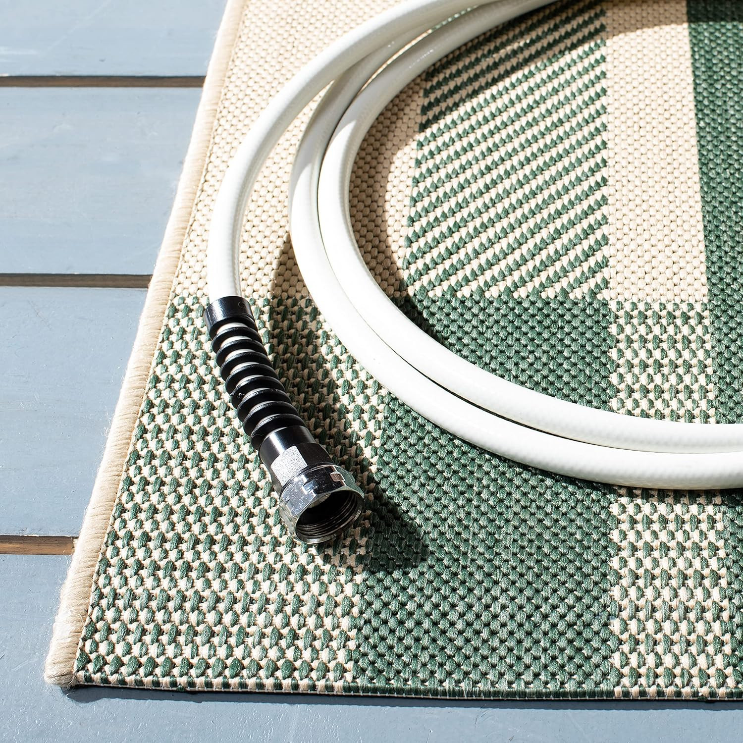 Courtyard Collection 8′ x 10′ Waterproof Green/Beige Plaid Area Mat