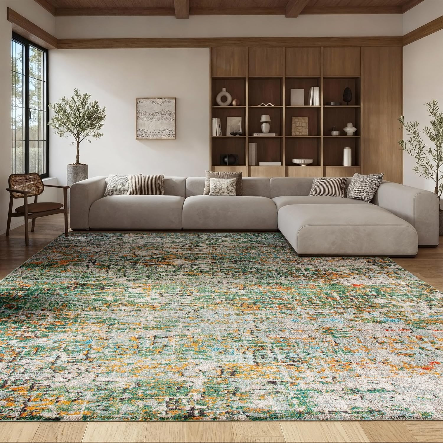 SAFAVIEH Madison Collection Area Rug – 10′ X 14′, Green & Turquoise, Modern Abst
