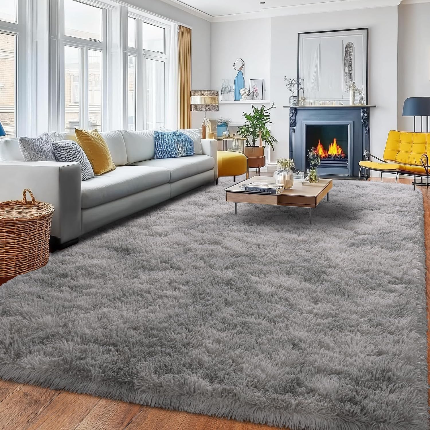 8X10 Area Rugs for Living Room, Ultra Soft Fluffy Shag Floor Carpet, Modern Indo