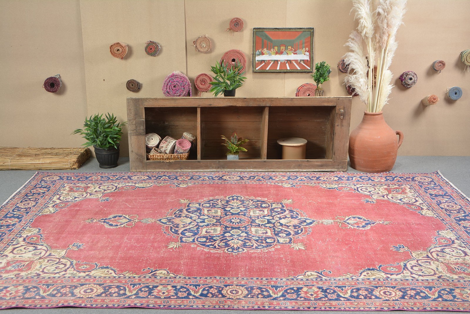 Turkish Oversize Rug 6,7×11 ft (205×335 cm), Vintage Red Bordered Rug