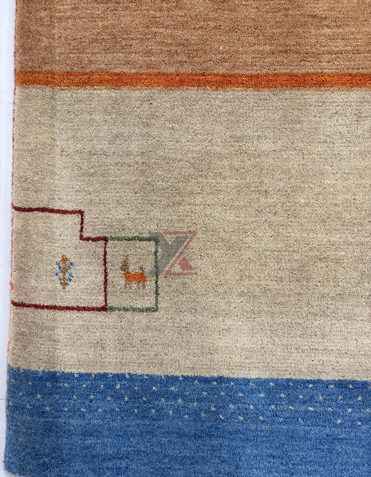 Gabbeh Area Rug – Abstract Color-Block Design – Terracotta, Sage & Indigo Rug