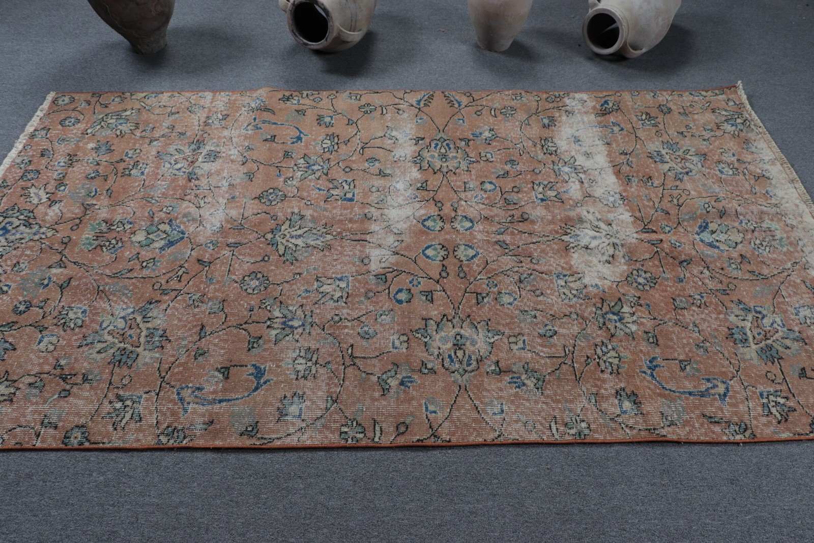 4,2×7,7 ft Turkish Rug, Vintage Area Rug, Brown Blue Oriental Rug