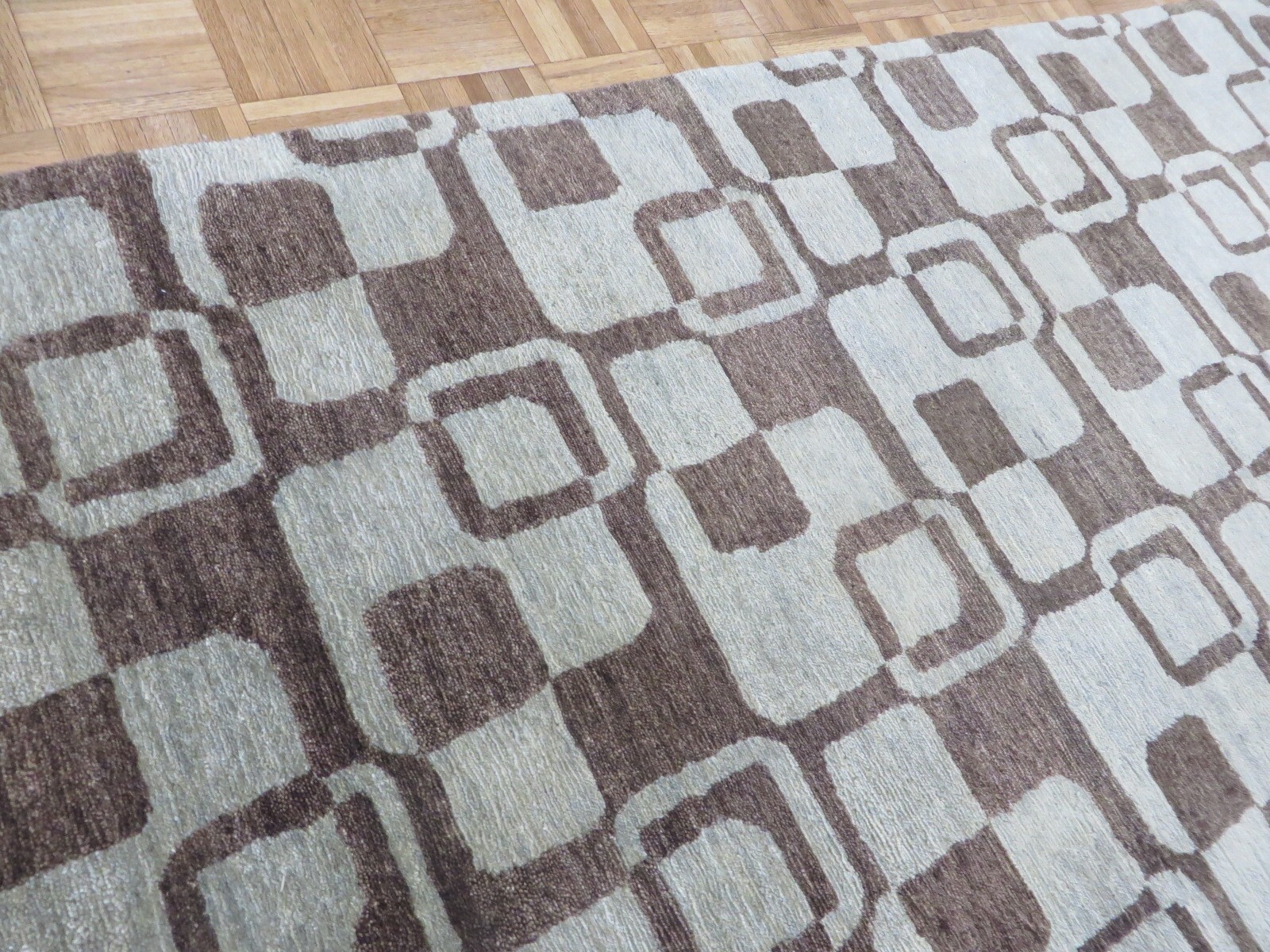 6 x 9 Hand Knotted Brown & Sky Blue Geometric Oriental Rug G13730