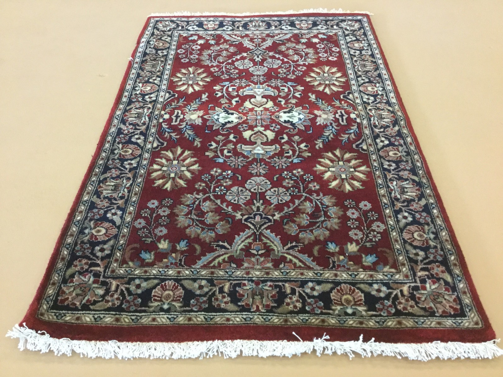 2.7 X 4 Red Navy Traditional Oriental Area Rug Small Hand Knotted Floral Wool