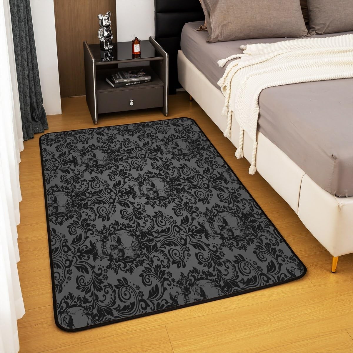 Adults Gothic Area Rug 3×5 Dark Olive Green Damask Living Room Rugs for Bedro…