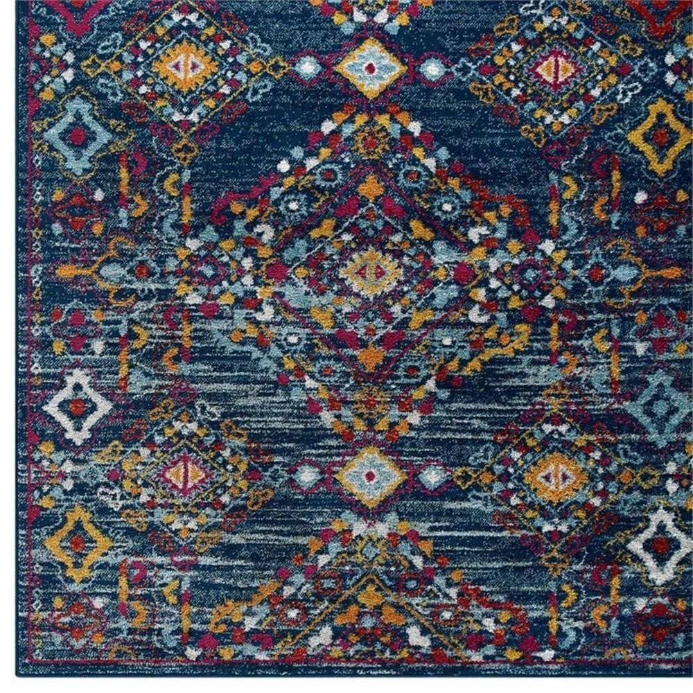 Modway Entourage 94.5×122″ Khalida Floral Lattice Area Rug – Blue/Orange/Yellow