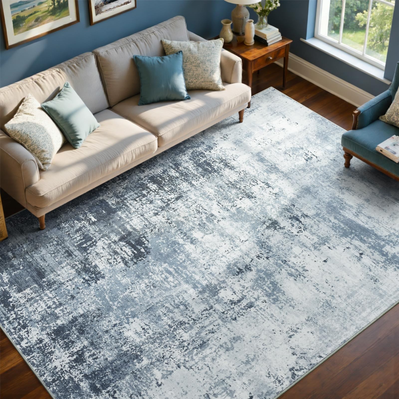 6×9 Ft Large Area Rugs for Living Room, Soft Non-Slip Washable Rugs Modern Abstr