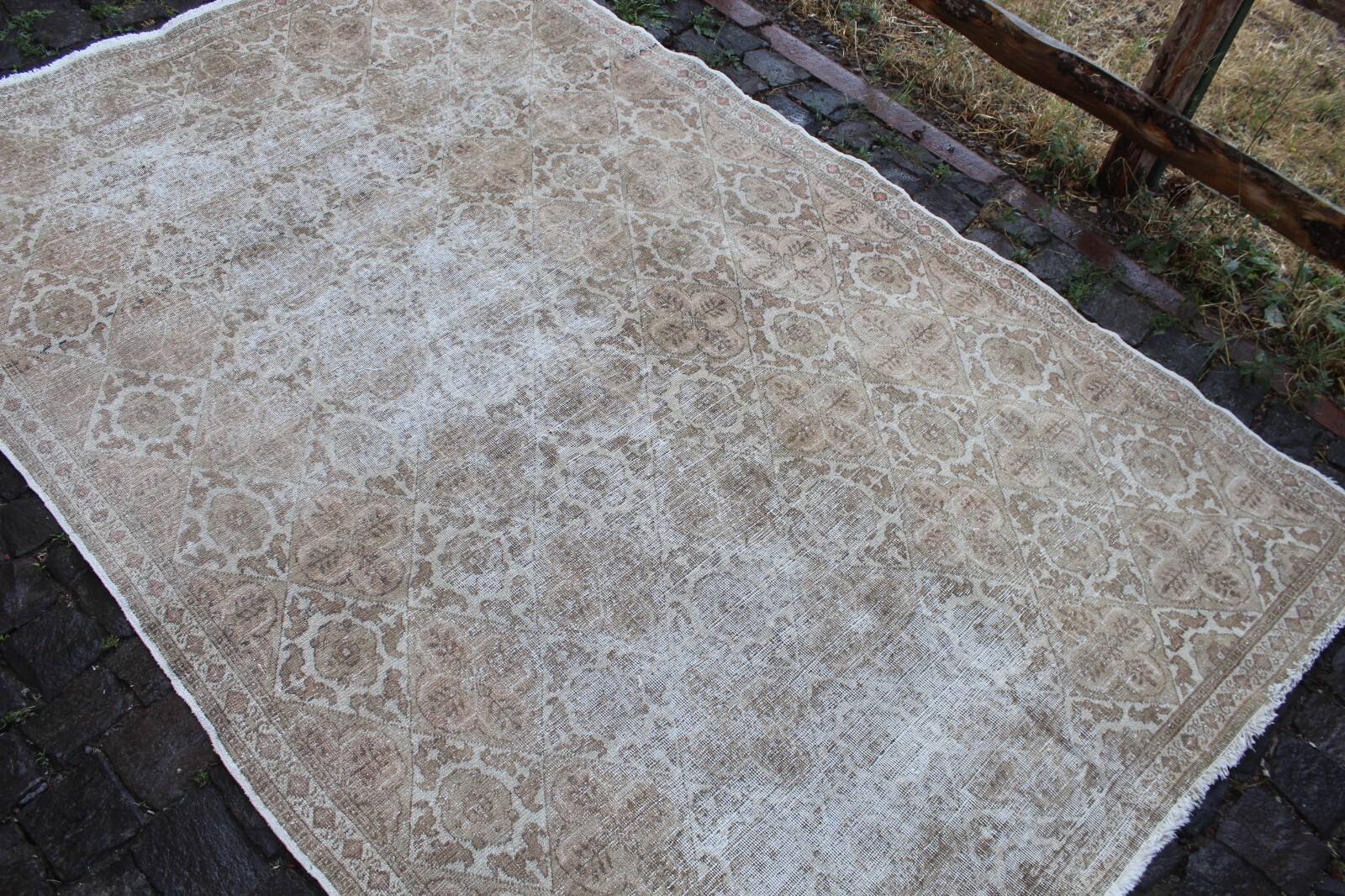Vintage Handmade Turkish Oushak Bedroom Wool Area Rug Carpet, 8’2″x5’3″