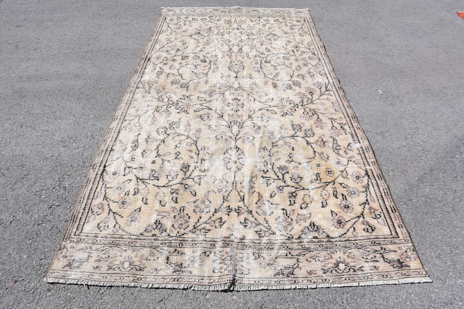 5,1×9,5 ft Vintage Rug, Turkish Large Rug, Beige Camouflage Wool Rug