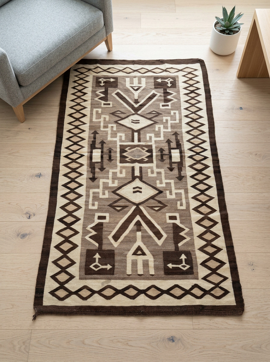 Antique Two Grey Hill Rug 5×8 Native American Indian Art Ganado Navajo Wool Rug