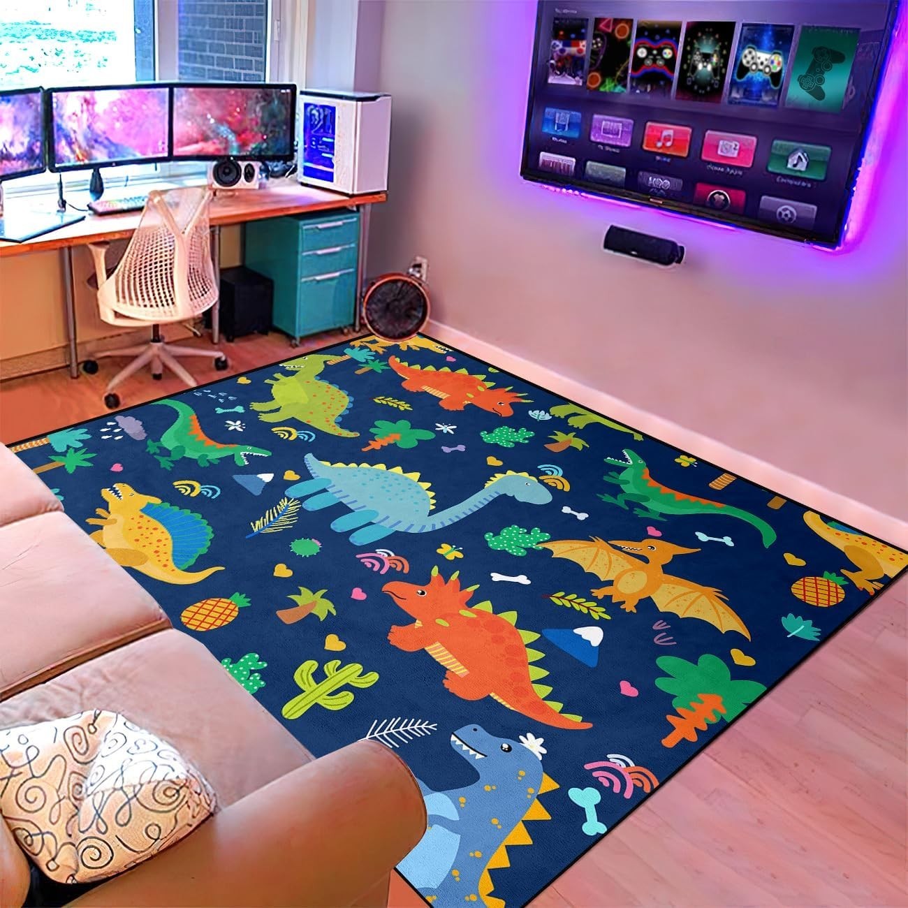 Cartoon Dinosaur Area Rugs Lovely Dinosaur Carpet Rugs for Boys Kids Blue Cut…