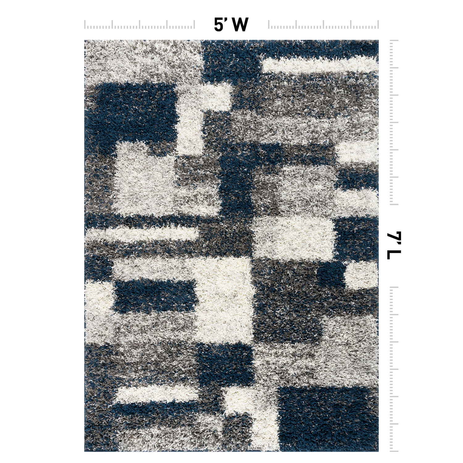 Area Rugs Distressed Modern Boxes Plush Shag Rug Guest Room Dining Room Rug 5×7