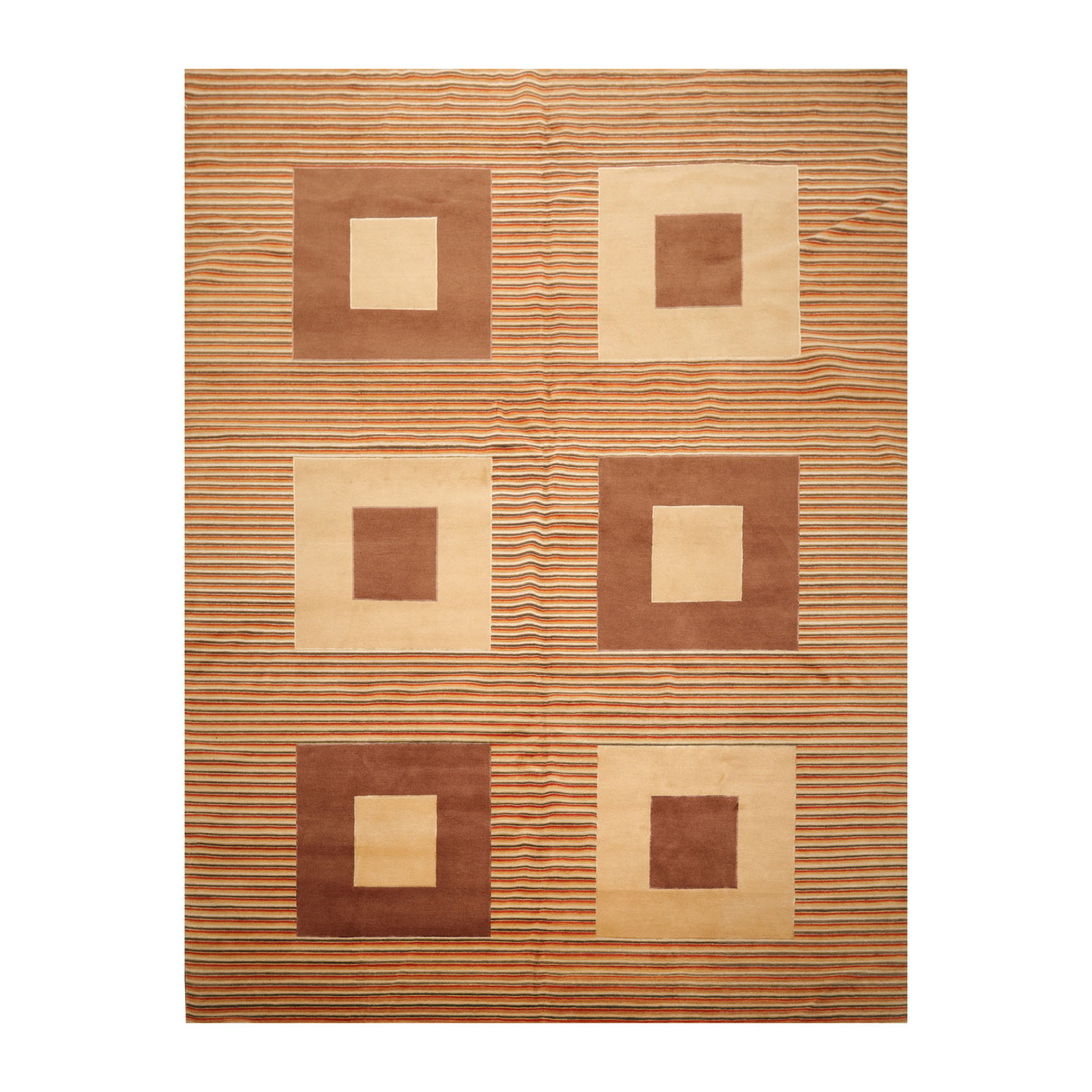 8’11″x11’10” Hand Knotted Tibetan Wool Art Deco Modern Area Rug Beige Brown