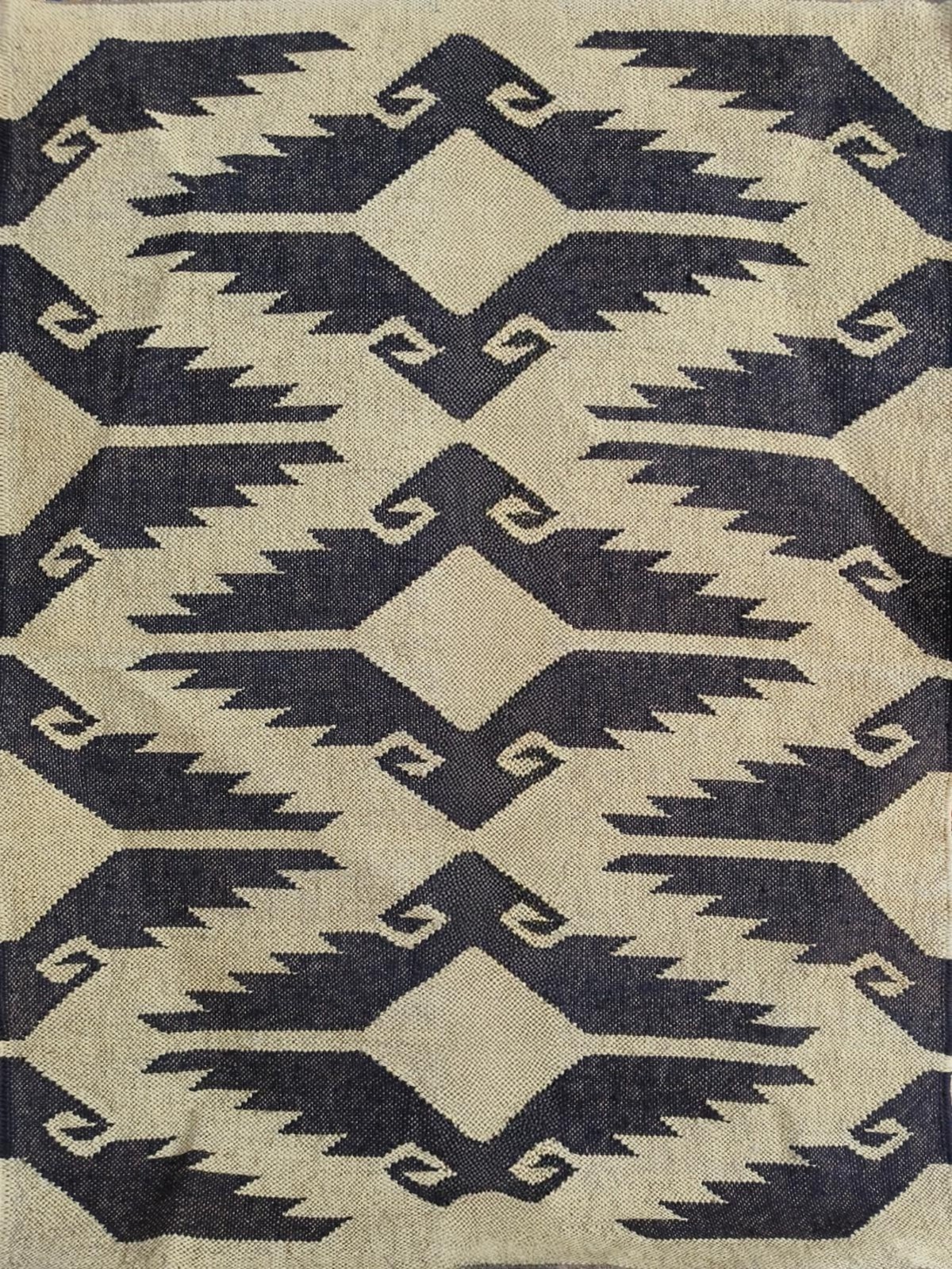 Handwoven Wool Jute Kilim Rug Color Beige & charcoal black Design Carpet Rug