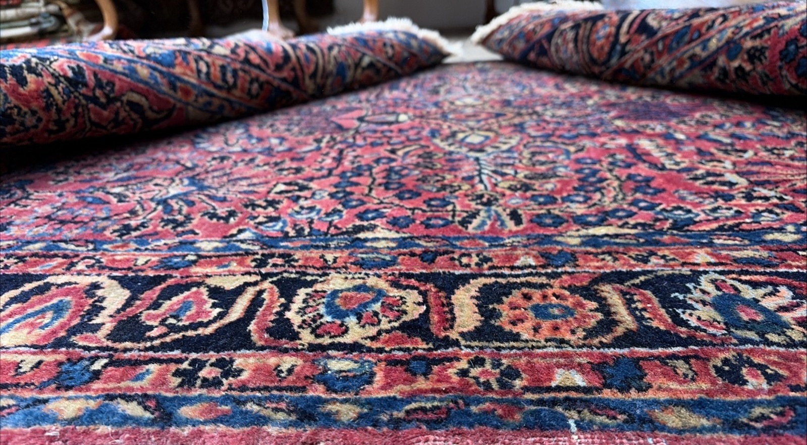 Auth: 1910 Antique Sarougk Village Rug Excellent THICK pile Boudreaux 4×7