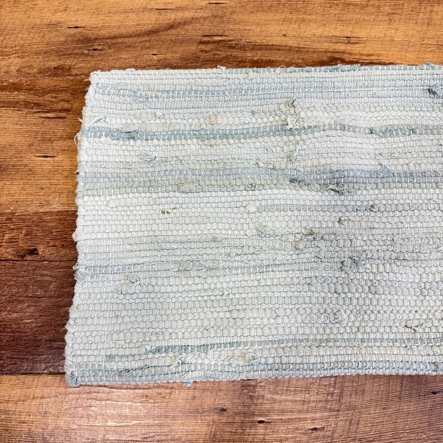 2 34×18″ Chindi Rag Rugs Pastel Blue Aqua Cotton Farmhouse Boho Coastal Kitchen