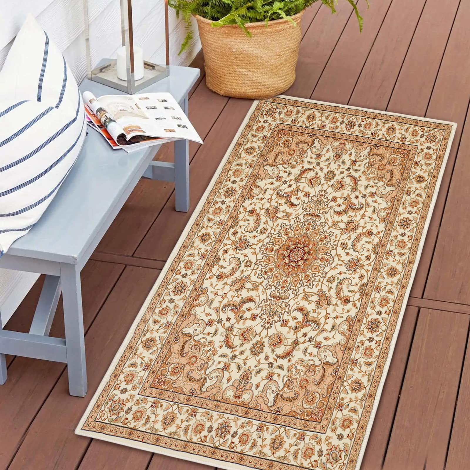COMSLE Boho Area Rug, 2′ x 4′ Machine x (Rectangular), Cream/Beige-2