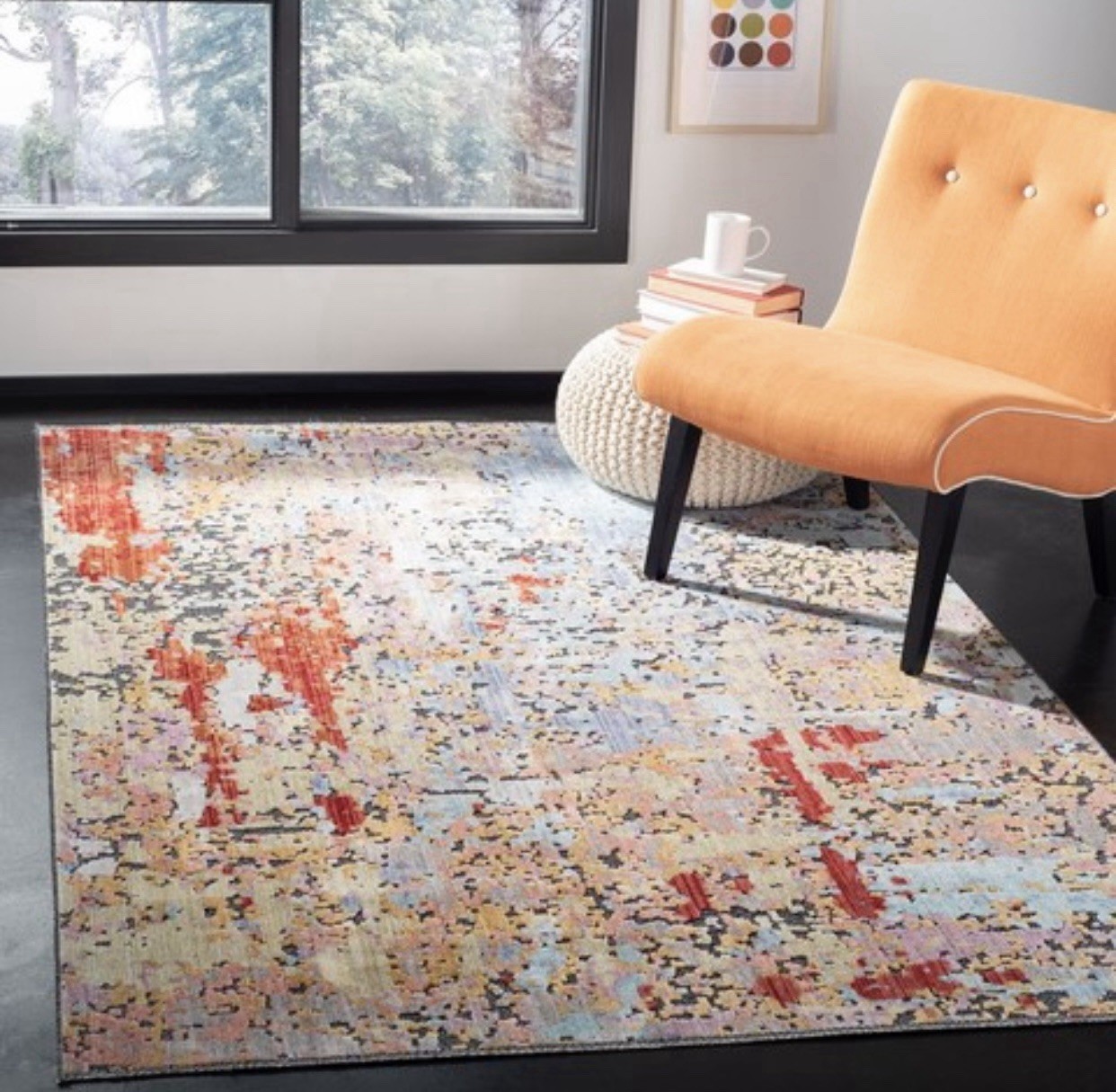 Stunning Bliss Artisan Distressed Power Loomed Square Rug 6’7”x 6’7” Yellow Red