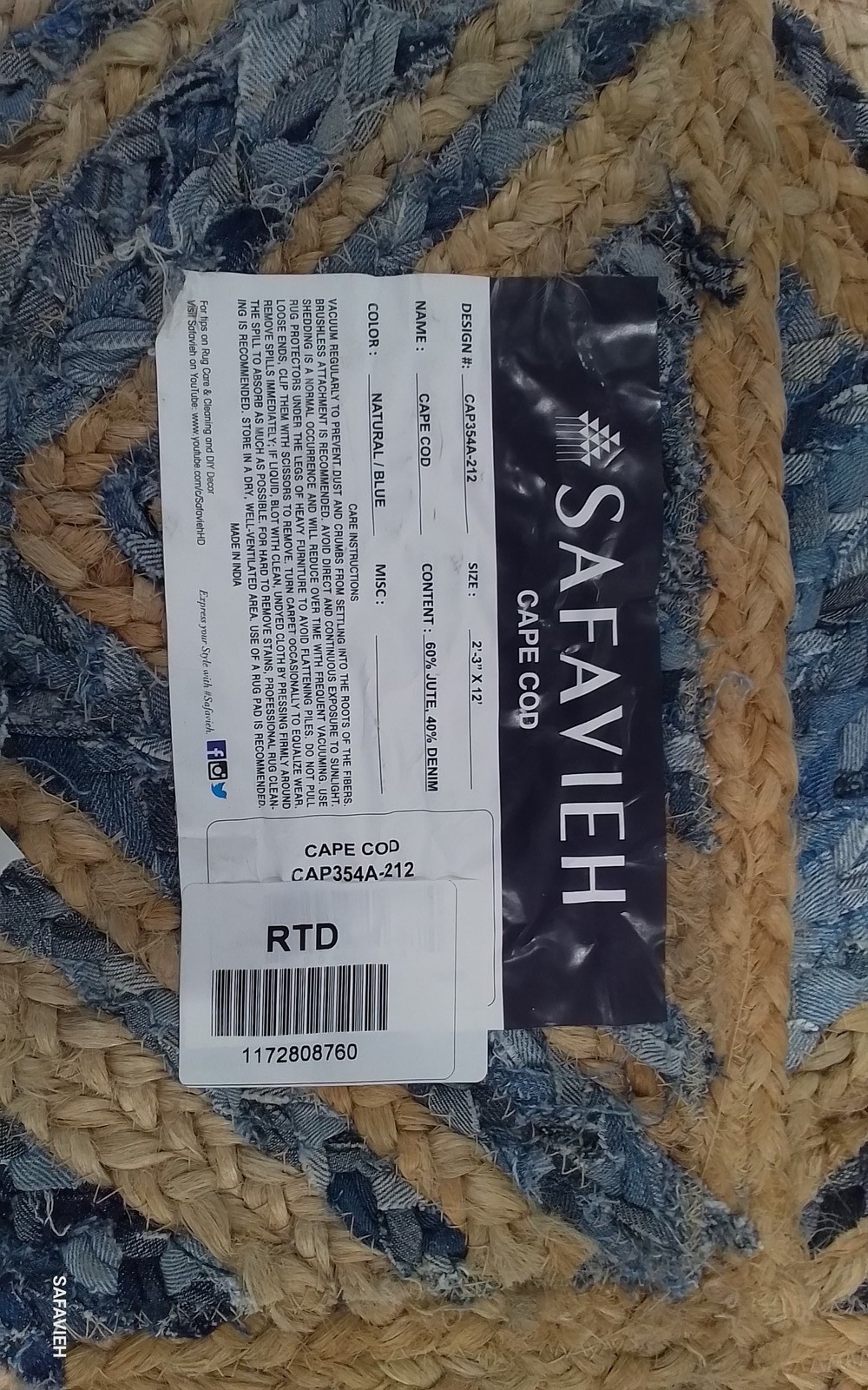 NATURAL / BLUE 2′-3″ x 12′-0″ Flaw in Rug, Reduced Price 1172808760 CAP354A-212