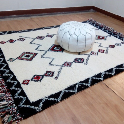 Moroccan Hand-Knotted Wool Rug, Berber Carpet For Living Room, Black Custom Rugs