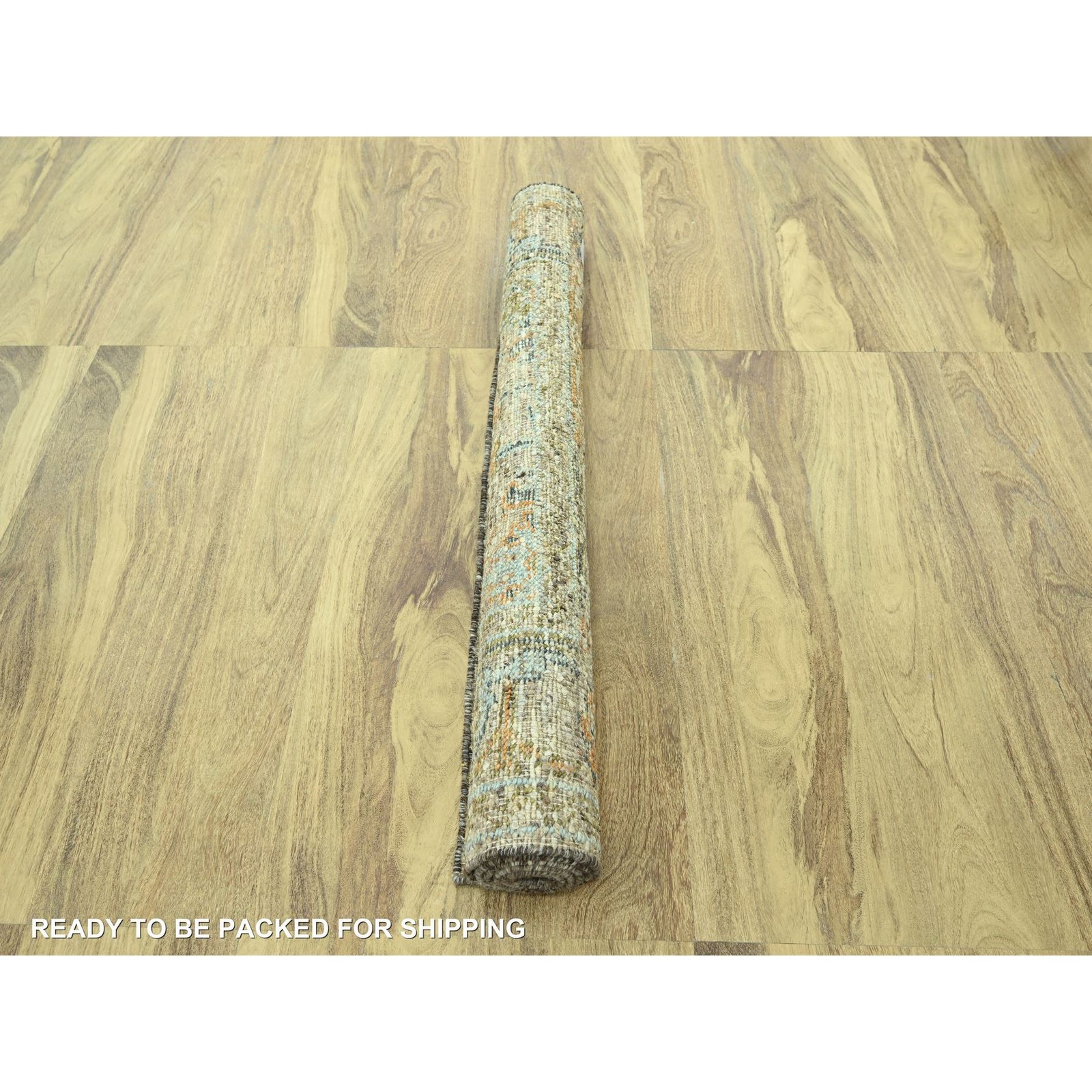 5’x7’1″ Tan Brown Hand Knotted Oushak with Exposed Warps Distressed Wool Rug