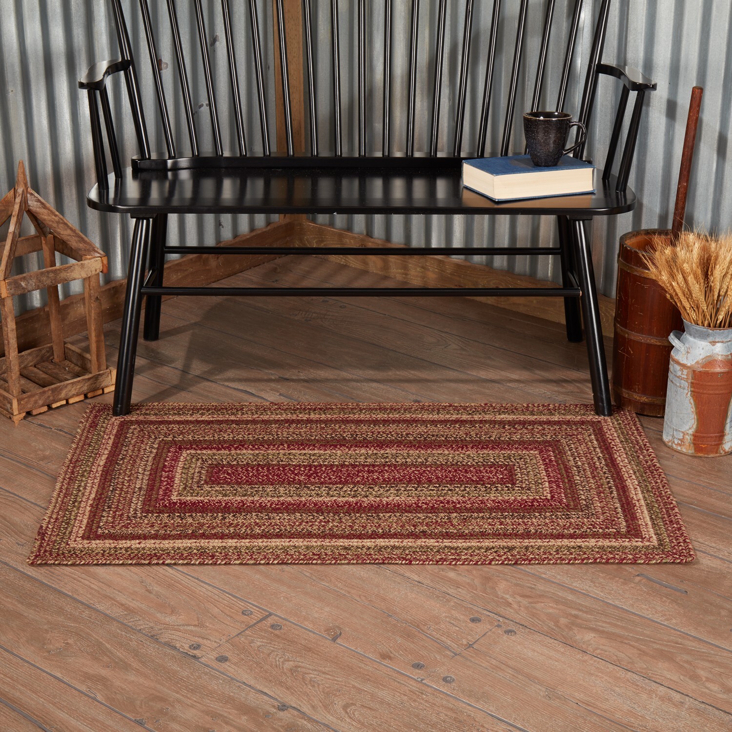 Cider Mill Jute Rect Braided Area Rug 27×48 Country Primitive Burgundy