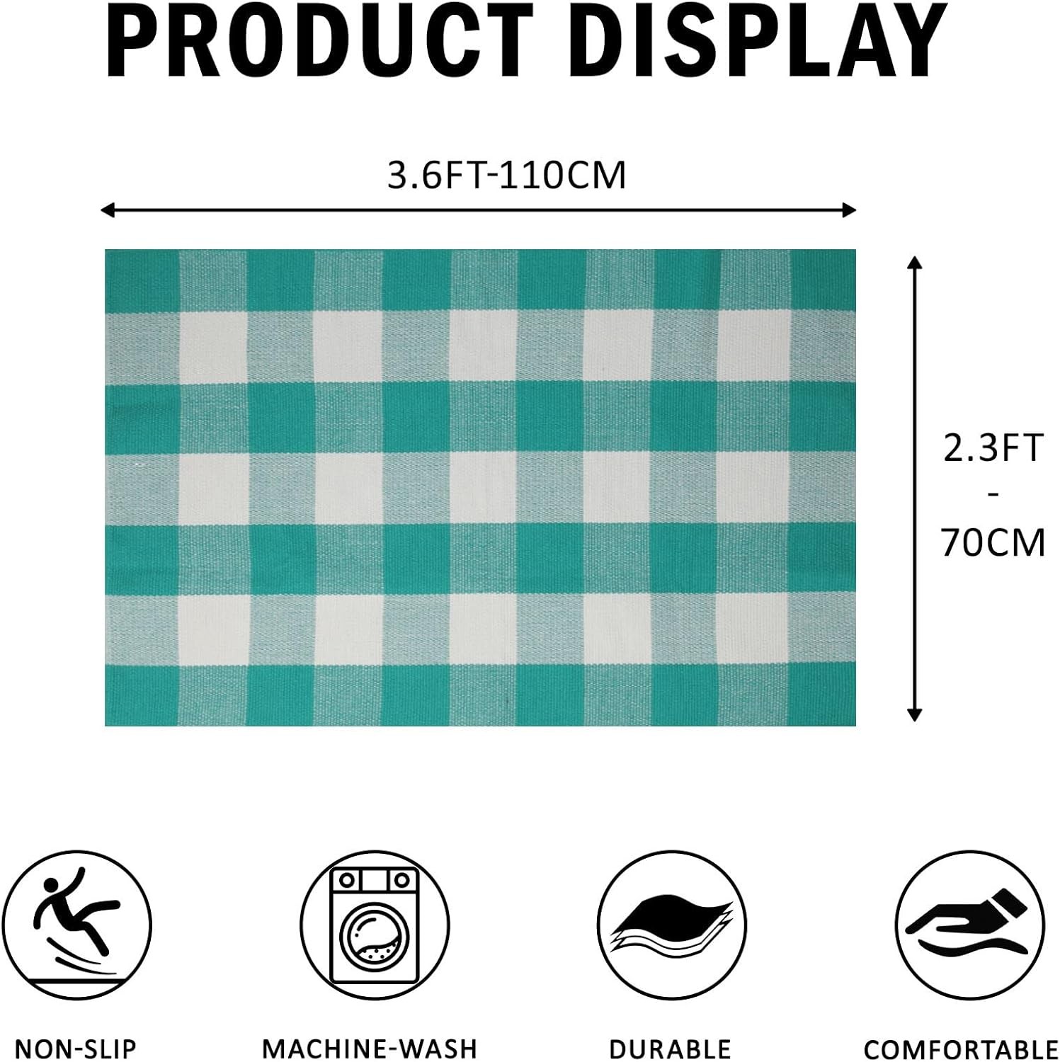 Buffalo Plaid Outdoor Rug 27.5″ x 43″ Teal Green and White Checkered Area Rug