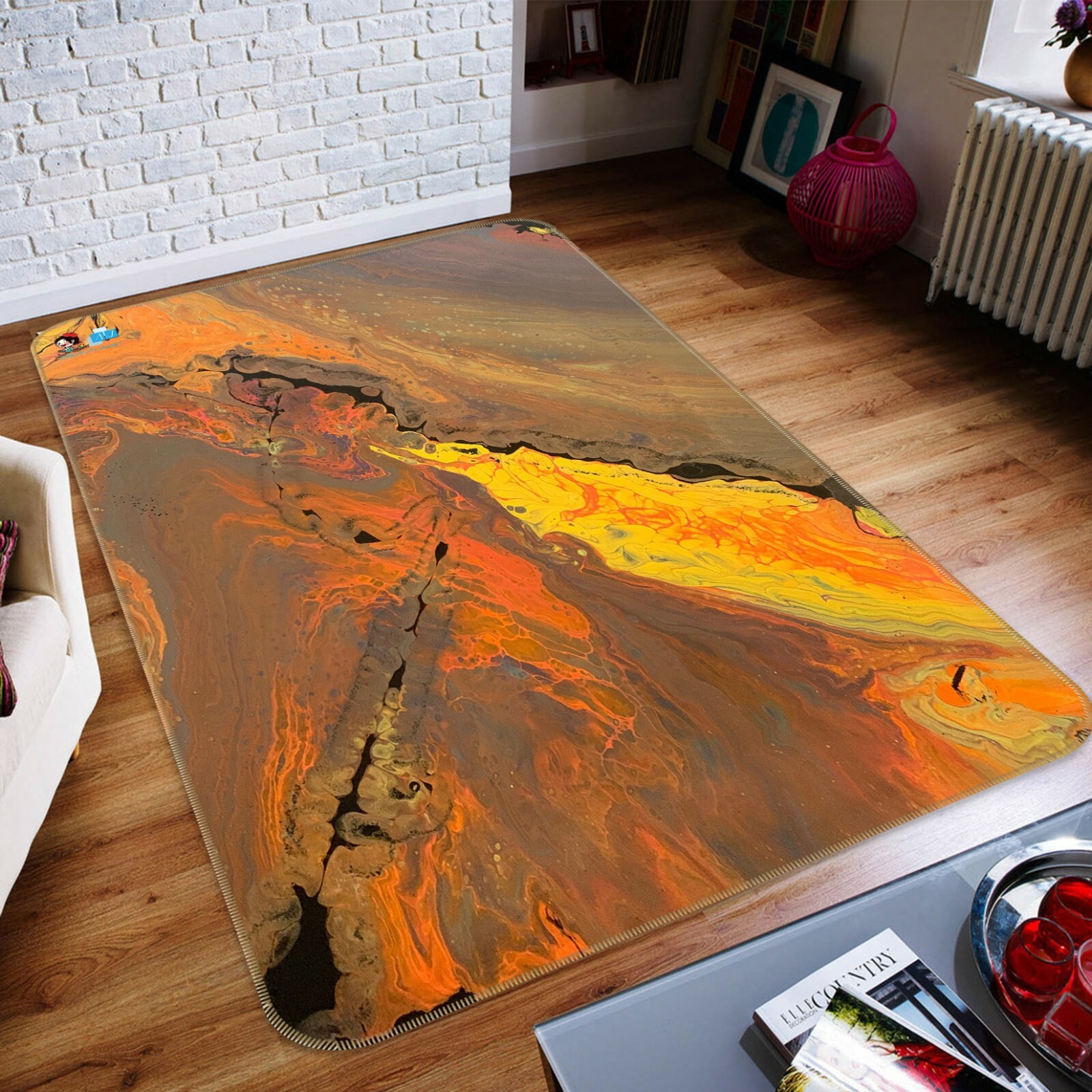 3D Orange Oil Painting ZHUA2 Game Non Slip Rug Mat Photo Carpet Euphoric Pouring