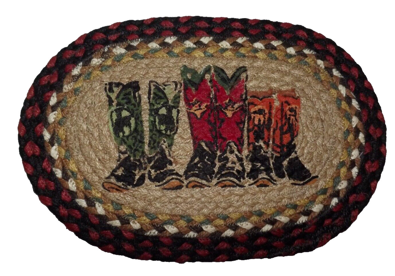 Capitol Earth Rugs Braided Jute Boots 10″x 15″ Oval Mat #224 Artist R.A. Guthrie