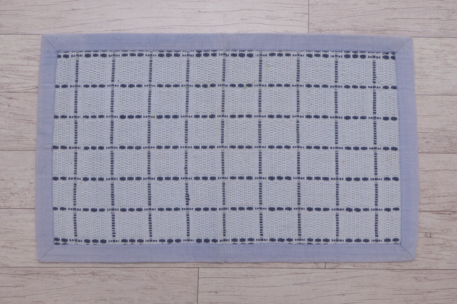 Handmade Cotton Grid Checkered Area Rug Modern Flat Weave Mat Light Blue Navy