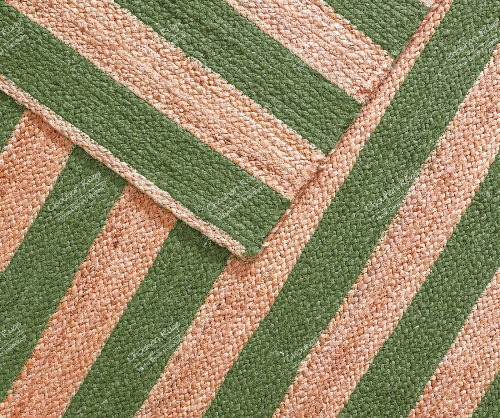 Natural With Dark Green Stripes Jute rug home and living Eco Friendly rug