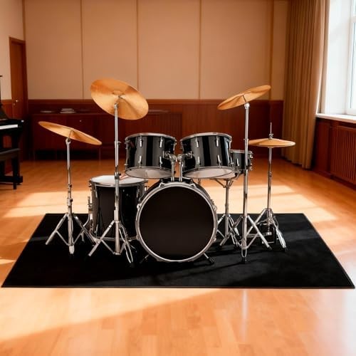 Drum Rug Mat 4 X 6 Ft： Black Soundproof Carpet with Non-Slip Bottom, Washable Fl