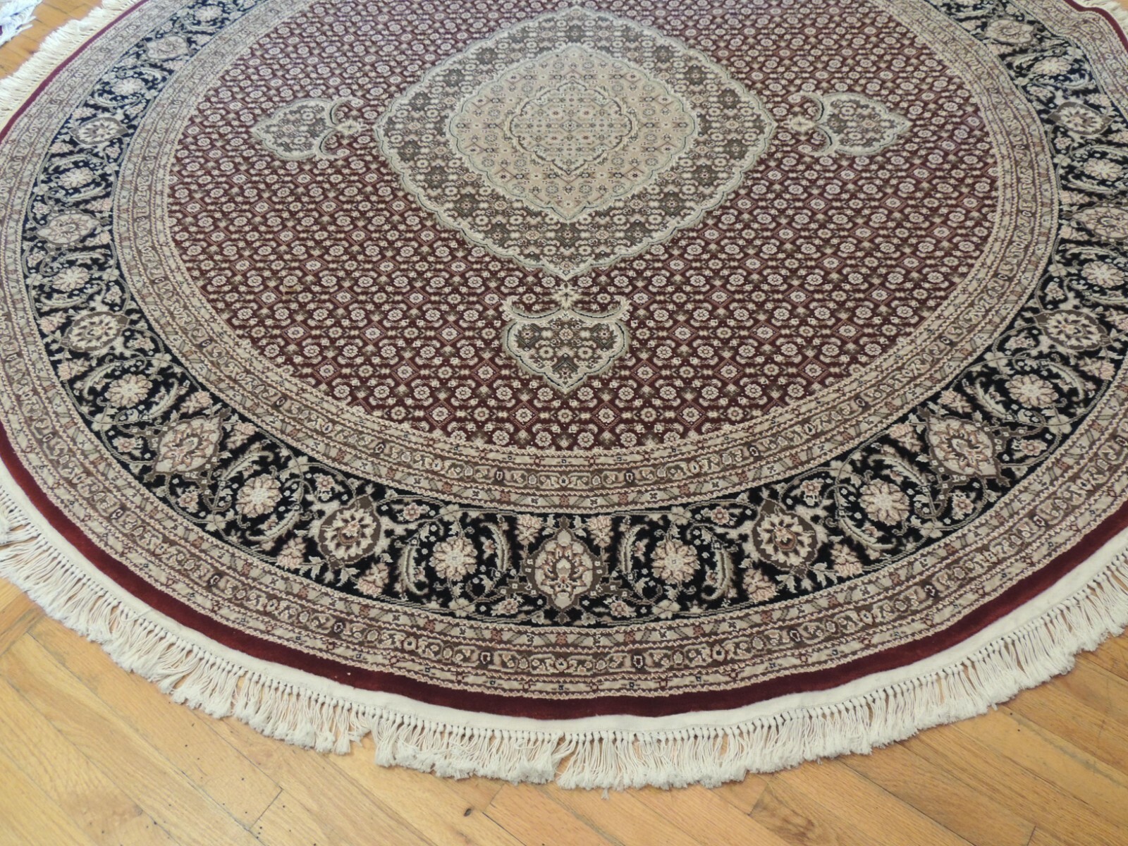 8×8 ROUND Tabrize Bidjar Oriental Area Rug wool SILK hand-knotted Rust. Black