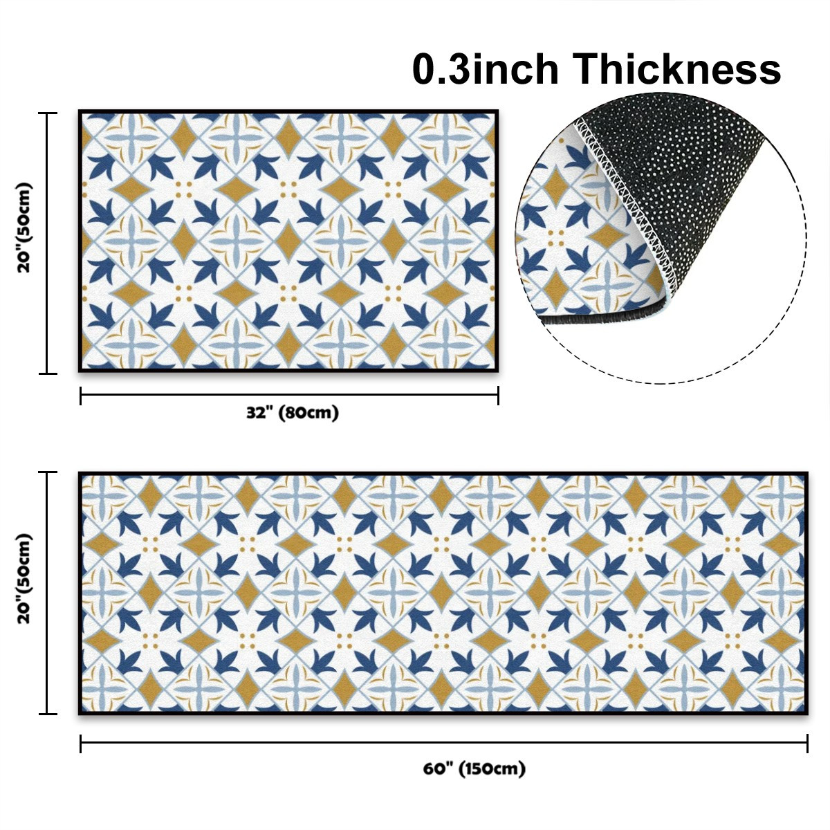 Polyester Kitchen Rug Washable Non Slip Anti-Fatigue, Waterproof, Heat-Resistant
