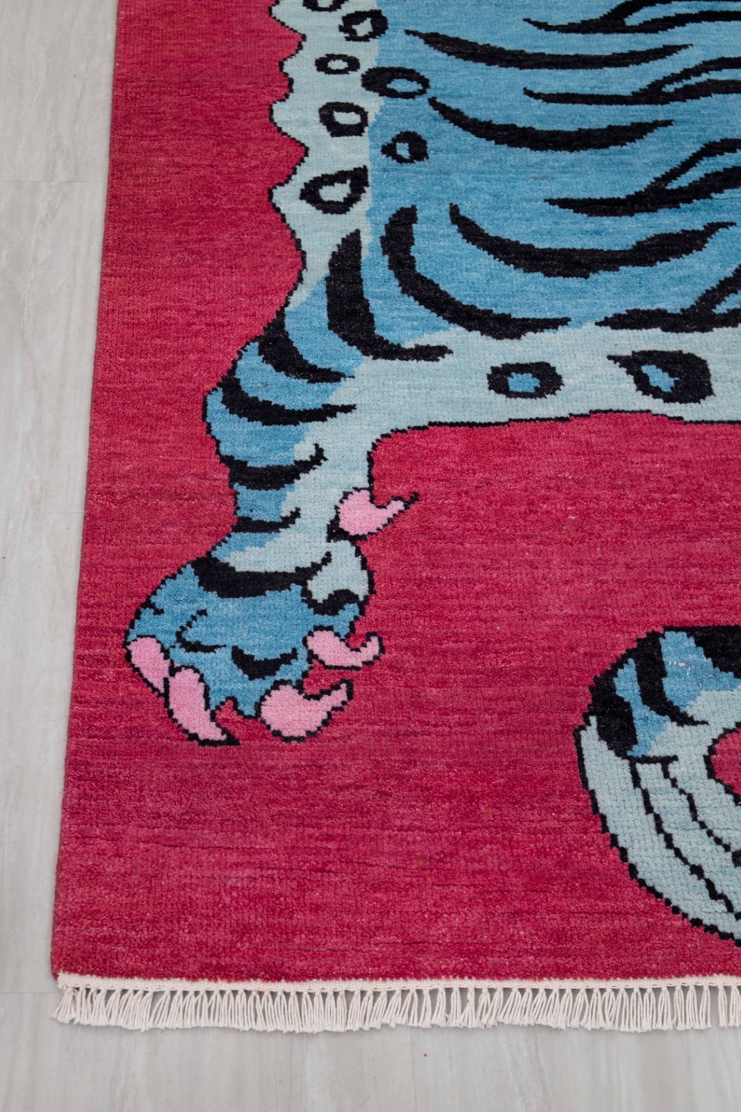 5×7 Blue Pink Tibetan Tiger Soft Quality Wool Hand Knotted Children’s Room Rug