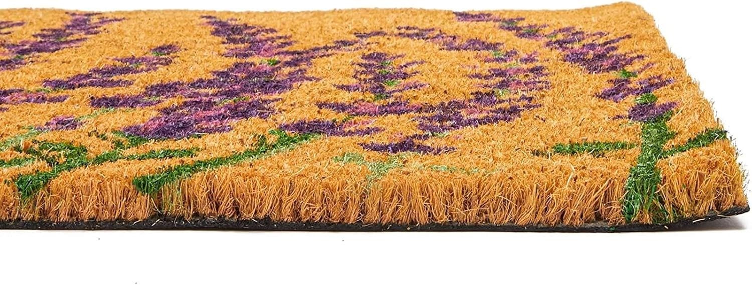 Lavender Floral Door Mat – 17 x 30 in, Purple Coir – Welcome Mat for Front Door